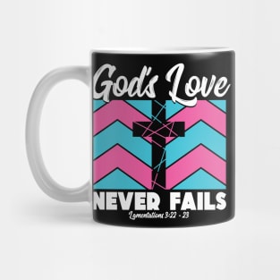 Christian Cross Gods Love Never Fail Bible Verse Mug